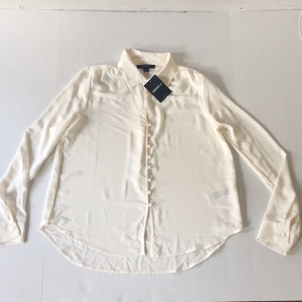Ivory Forever 21 Office Shirt/Button Down